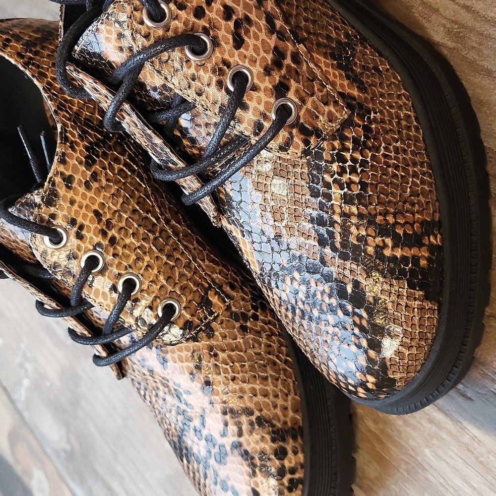 Topshop Snakeskin Print Lace-up Chunky Heel Brogue Shoes, Size 8 - Picture 7 of 16